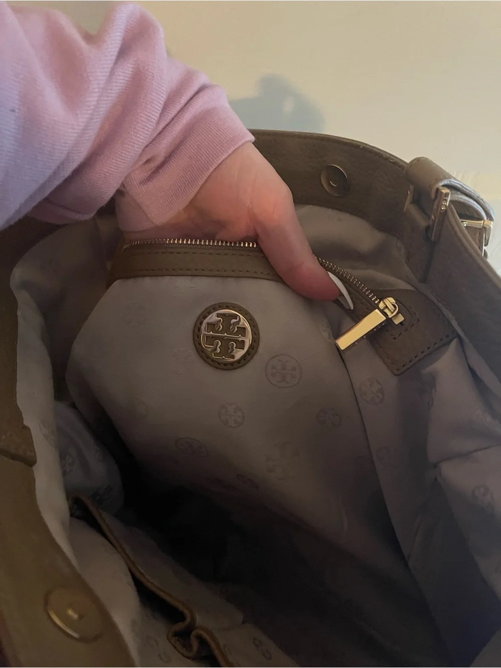 Tory Burch Taupe Pebbled Leather Tote